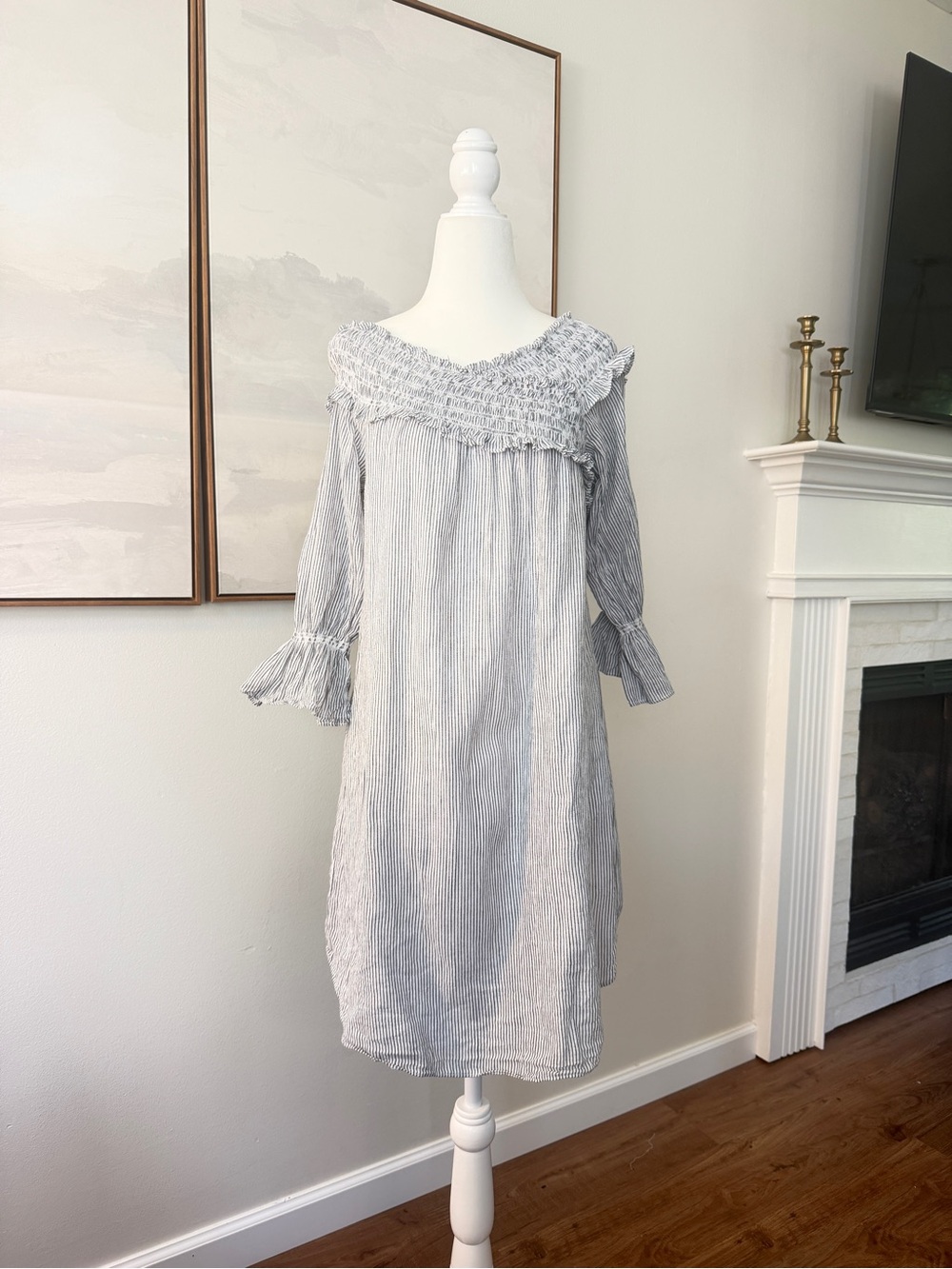 Nordstrom Greylin Striped Smocked Cotton Dress Medium